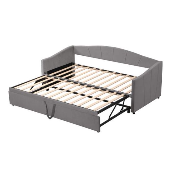 Canapé Lit 2 Places 90/180 Cm Avec Ports USB - Velours Gris