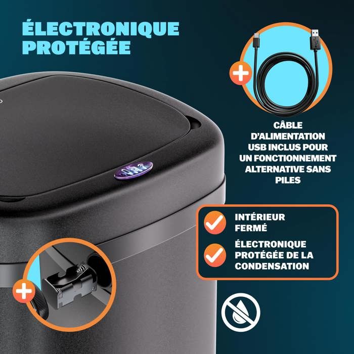 MONZANA® Poubelle automatique 50L acier inoxydable capteur