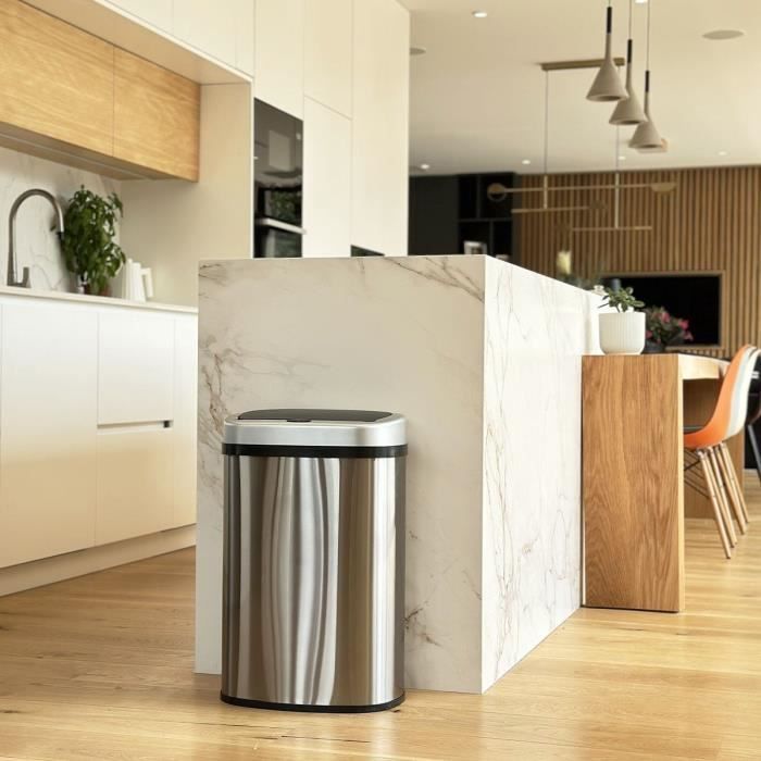 Poubelle Cuisine Automatique 58L INOX Brossé - Ouverture Infrarouge, Design Élégant MAJESTIC SILVER