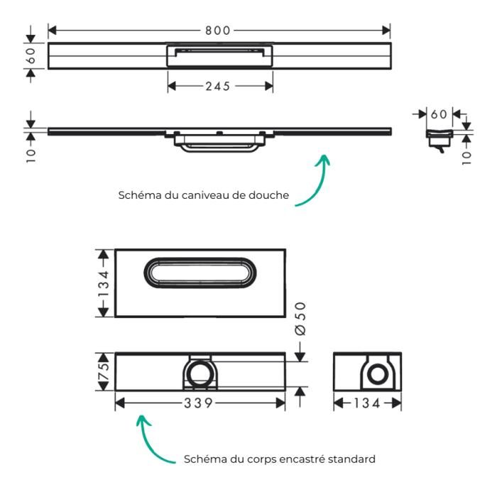 Caniveau de douche HANSGROHE RainDrain Flex 80 Aspect doré poli + Corps ...