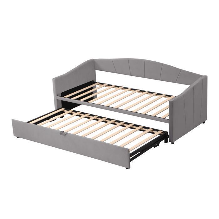 Lit gigogne 90-180x200 cm 2 places canapé-lit extensible velours gris