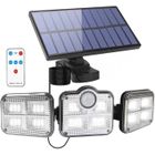 FOCLATUNER 3 Modes Solaire Lumiere Exterieur Applique Murale Luminaire Led 3 Têtes 122 Leds Detecteur Mouvement IP65 Etanche