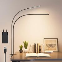 Lampe de bureau LED 2 en 1 avec chargeur USB 70cm éclairage 2 couleurs luminosité lampe de table dimmable pour maison bureau