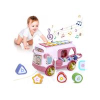 Jouets musicaux pour bébé de 12 à 18 mois pour filles de 1 an, jouets sensoriels avec bus, xylophone, trieur de formes,