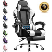 Chaise Gaming Repose Pieds Coussin Lombaire de Massage Fauteuil de Bureau Ergonomique avec Accoudoir Synchronisé (Blanc)