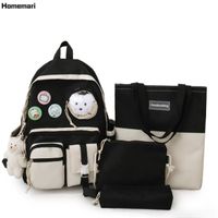 C-4PCS-Noir - 4Piece-Set Kawaii Schoolbags For Teenage Girls Women Backpack 2021 Nylon Travel Back Pack Stude