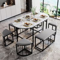 Ensemble Table à Manger et 6 chaises - Style Scandinave - blanc et noir - 140x70x76cm
