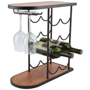 Desserte Vintage style industriel 3 /étag/ères 5 range-bouteilles support verres /à vin m/étal noir imitation bois