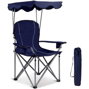 CHAISE DE CAMPING GOPLUS Chaise de Camping Pliante avec Pare Soleil Porte-gobelets Intégrés et Sac Transport pour Pique-Nique,Randonnée Bleu