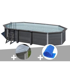 PISCINE Kit piscine composite Gré Avant-Garde ovale 6,64 x 3,86 x 1,54 m + Bâche hiver + Bâche à bulles 3,86m x 6,64m x 1,54m Bois