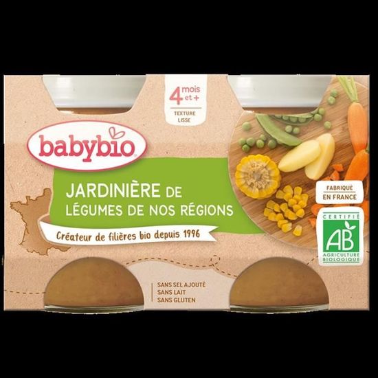 BABYBIO - Petit Pot Bébé Jardinière de Légumes - Bio - 2x130g - Dès 4 mois