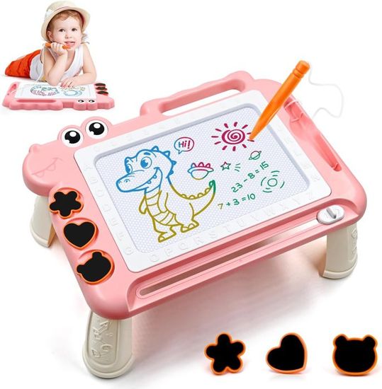 Ardoise Magique Tablette Dessin Enfant – 4 Zones Couleurs, Tampons, Pied Pliant Et Poignée – Cadeau 3 Ans+