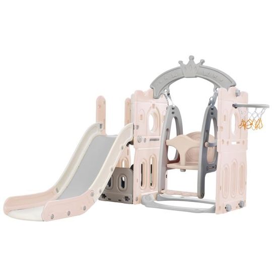 Toboggan balançoire 5 en 1 pour enfant intérieur et extérieur Rose