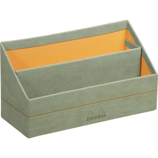 Porte-Courrier Rhodia - Simili Cuir Noir - 25x10x14cm - Piqûres Sellier Orange