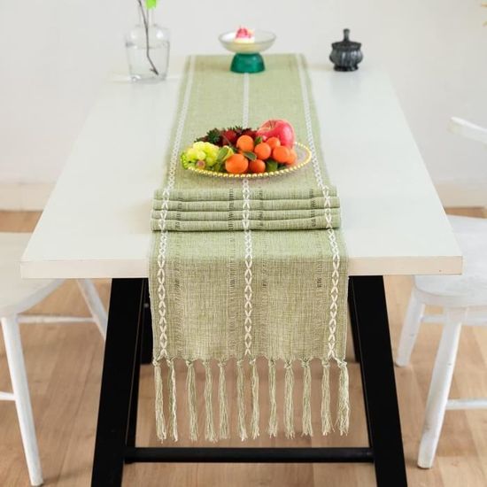 Chemin De Table Blanc FainFun 33x183CM - Tissé Vintage Avec Dentelle Pour Mariage, Noël Et Décoration