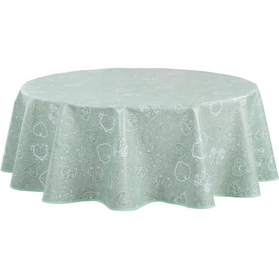 Nappe ronde anti-taches en toile cirée 140 cm – Imperméable et antidérapante – Motifs feuilles vertes – Facile à nettoyer – Oryx