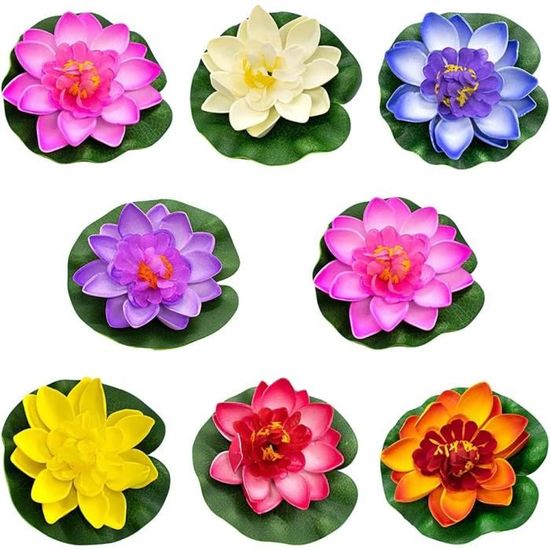 5 Nénuphars Artificiels Flottants 10 Cm - Lotus Faux Blanc Vert Pour Bassin, Piscine, Aquarium, Mariage Et Décoration Jardin