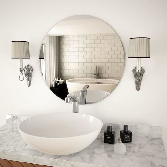 Miroir Mural Miroir Rond Verre - Ø60 cm - Miroir Maquillage Décor pour Salle de bain, Salon, Chambre ou Dressing