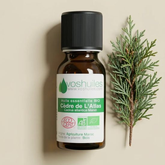 Huile Essentielle Cèdre De L'Atlas Bio Voshuiles – 10ml, 100% Pure, Parfum Boisé Naturel