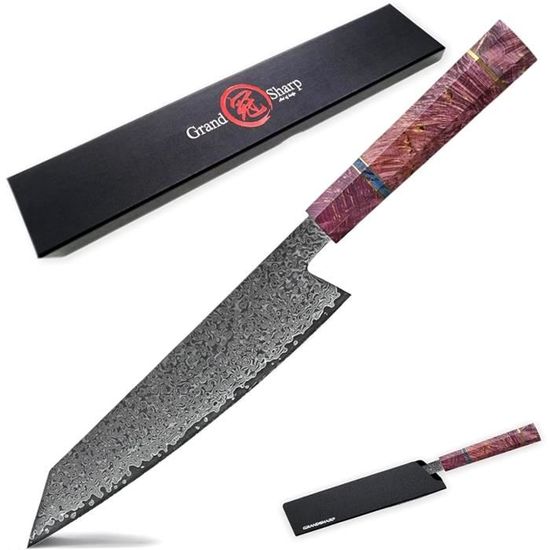 Couteau de cuisine Damascus 67 Couches Japonais Damas Chef Steel Chef Couteau Purple Ligne Solidied Bois Poign&eacute;e Meilleur354