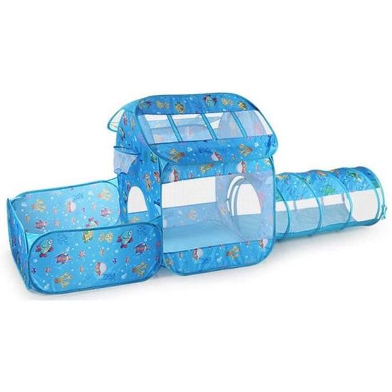 EocuSun Tente Enfant 4 En 1 Pop Up – Tunnel + Balle Pit + 2 Salles, Jeu Intérieur Extérieur Bébé 6 Mois+