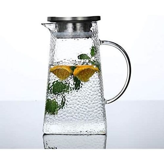 Pichet En Verre Borosilicate 1,7L Avec Couvercle - Carafe à Eau, Thé, Jus - Vzaahu