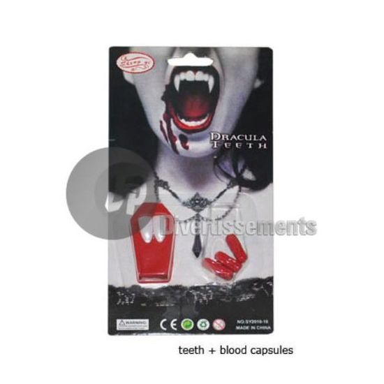 Widmann Sancto Dents De Vampire PVC Avec 4 Capsules De Sang - Accessoire Halloween