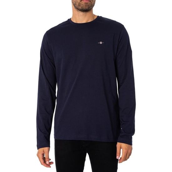 T-shirt Manches Longues GANT – Bleu Marine – Col Rond – Taille L – Homme
