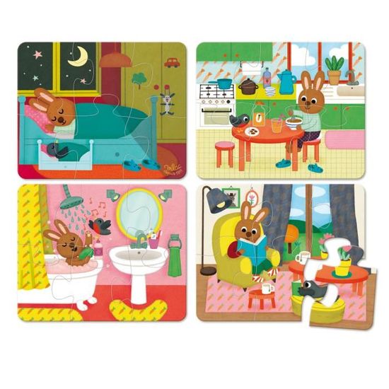 Puzzles en bois pour enfants - VILAC - Maison du lapin - 4 puzzles de 6 pièces - Thème Animaux