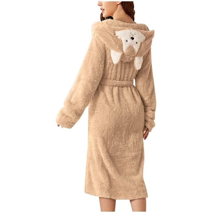 Peignoir De Bain Femme Noël - Flanelle Douce Manches Longues Avec Poche, Ceinture Et Imprimé Père Noël