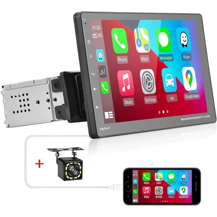 Podofo Autoradio 1 DIN compatibel met Carplay en Android Auto, 7 inch HD- touchscreen met Mirror Link, achteruitrijcamera, stuur, handsfree, Bluetooth, FM, USB/SD/AUX-aansluiting