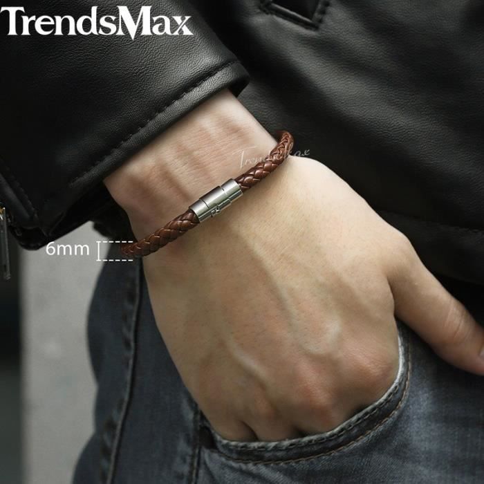 Bracelet Homme En Cuir Synthétique Tressé à La Main - Style Vintage - 20 Cm - Neuf Avec étiquettes