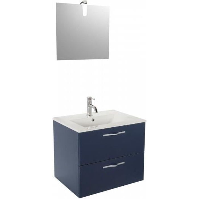 Meuble Sous Vasque Suspendu 2 Tiroirs 60 Cm Bleu Miroir Kundo Bleu Bois L 61 5 X L 47 X H 52 Cm Meuble De Salle De Bains Cdiscount Maison