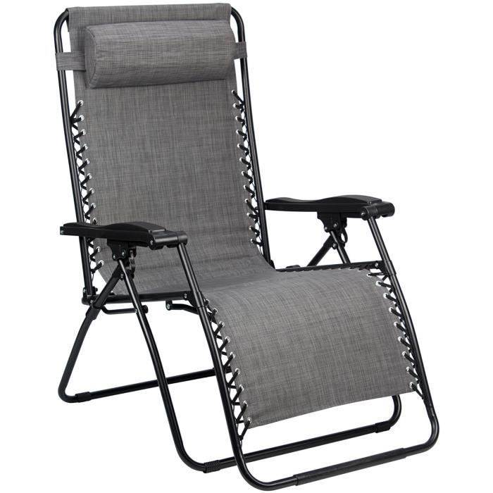 Abbey Camp chaise de camping Chaise Longue Rembourrage 90 x 75 x 112 cm gris