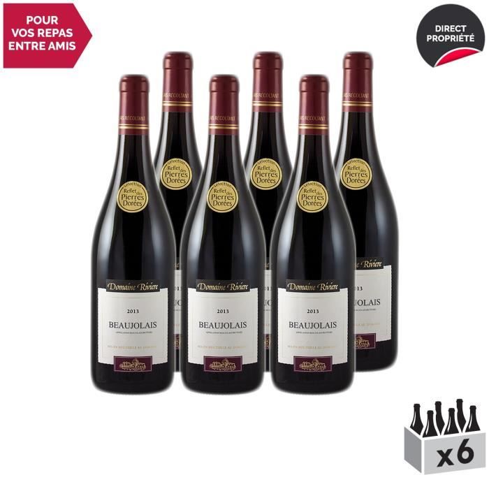 Beaujolais Rouge 2013 - Lot de 6x75cl - Domaine Rivière - Vin AOC Rouge du Beaujolais - Cépage Gamay
