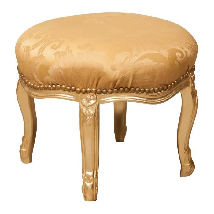 Banquette repose-pieds d style français Louis XVI, en bois massif de hêtre sculpté et fini à la main avec patine en feuille d'o -