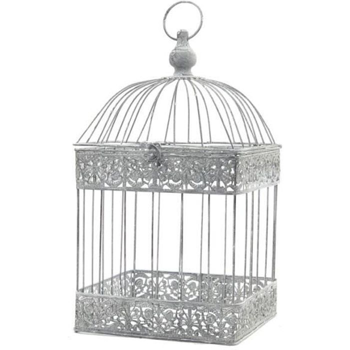 Cage à Oiseaux Carré Gris Fer de Décoration 47 cm x 24 cm x 24 cm - 11252-Cage