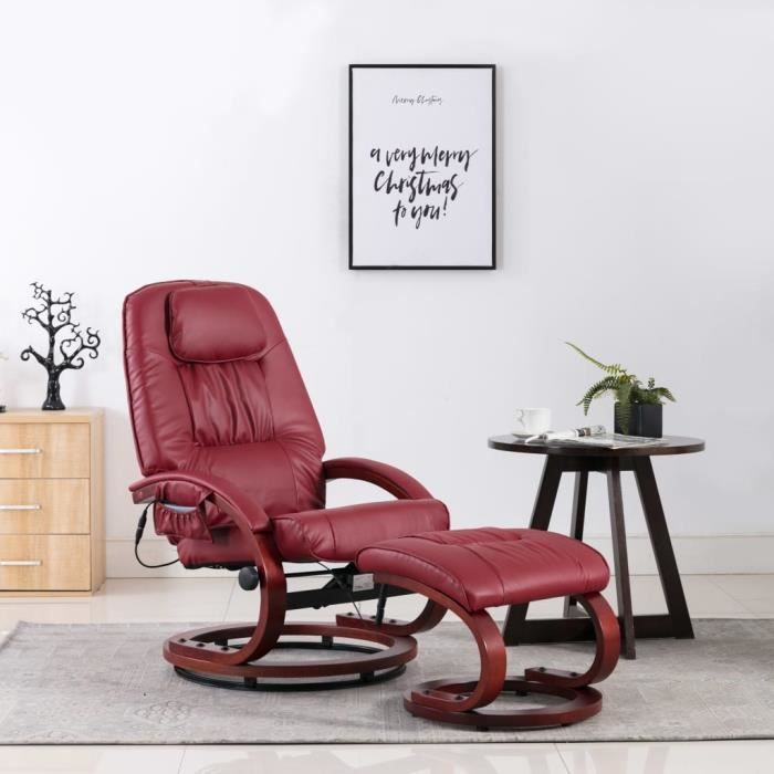 Fauteuil de massage Fauteuil Relax Fauteuil TV Fauteuil de Relaxation avec repose-pied Rouge bordeaux Similicuir
