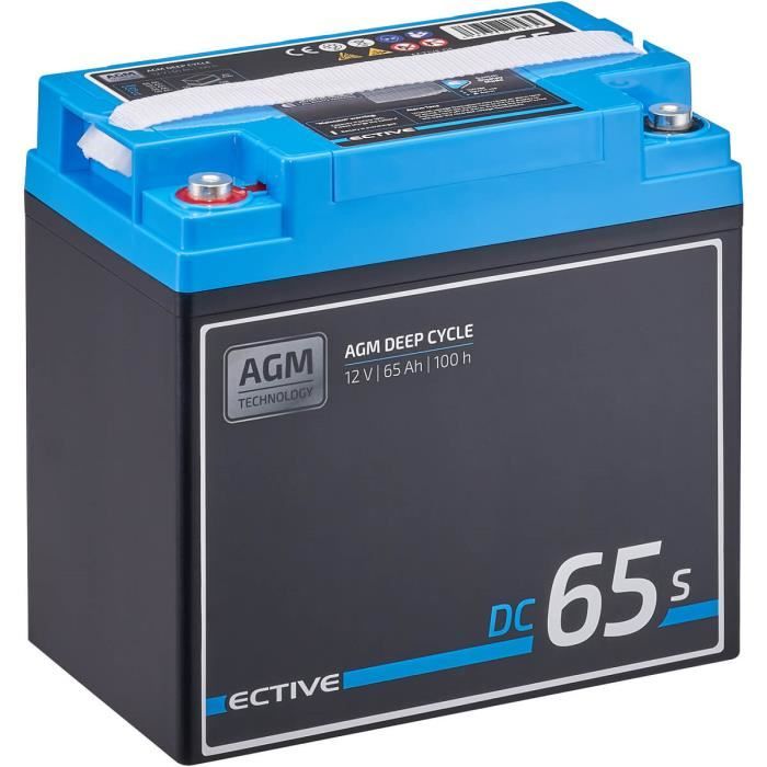 ECTIVE 12V 65Ah AGM batterie decharge lente Deep Cycle DC 65S avec écran LCD/ marine, moteur electrique bateau, camping ca