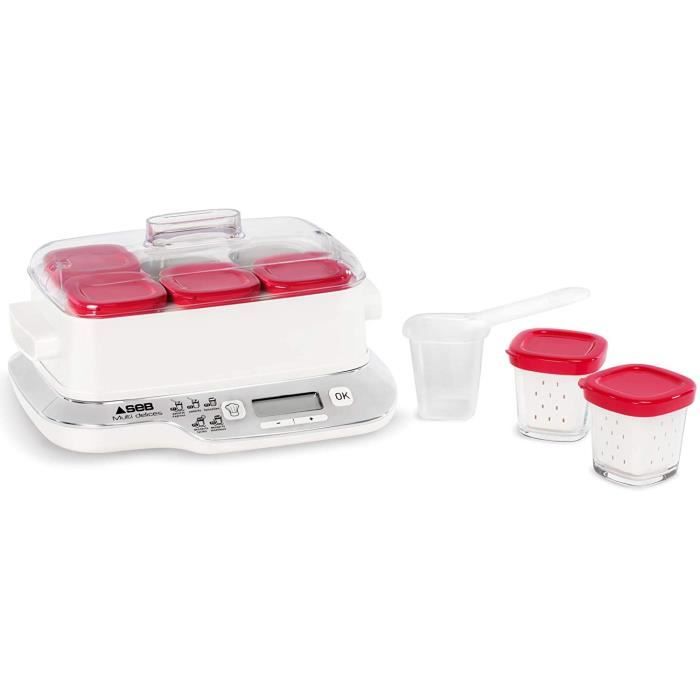 Seb Yaourtière Multidélices Express Compact 6 Pots Rouge, Yaourt Maison, 5 Programmes Automatiques, Desserts Lactés, Fromages Blancs