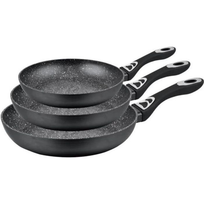Lot de 3 Poêles Induction Compatibles avec Tous Feux de Cuisson 20 cm + 22 cm + 24 cm Noir