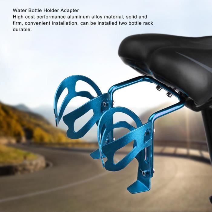 Convertisseur de porte-bouteilles pour tige de selle de vélo Adaptateur de porte-bidon double arrière en aluminium(bleu)
