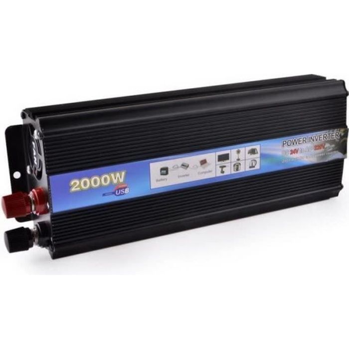 YK20263-LUXS Convertisseur Transformateur 2000W DC 24V AC 220V Onduleur Puissance USB Camion