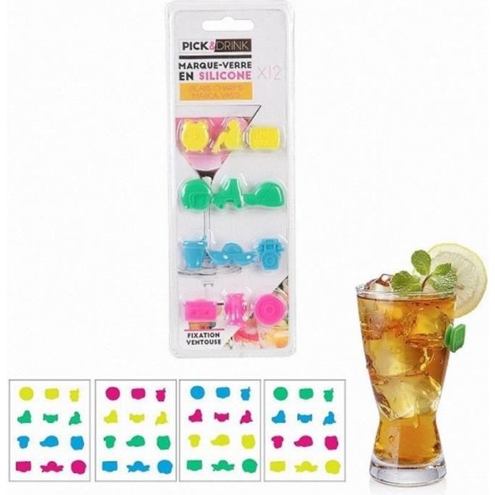SET 12 MARQUE VERRE EN SILICONE VENTOUSE COLORES FETE SOIREE