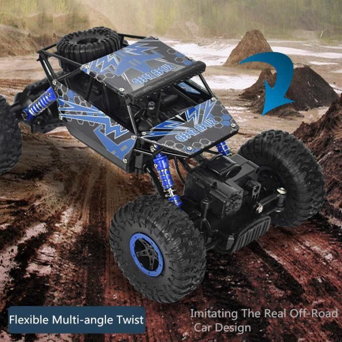voiture radiocommandée d'escalade 2.4GHZ avec suspension bleu
