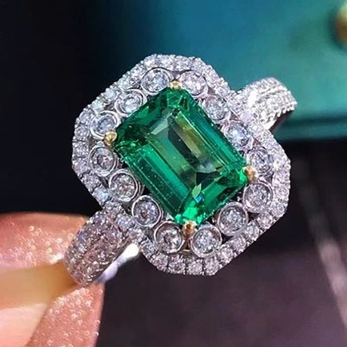 Bagues en argent sterling Coussin Cut Vert Cubic Zirconia CZ Bagues de fiançailles Alliances pour femmes Bagues taille 57