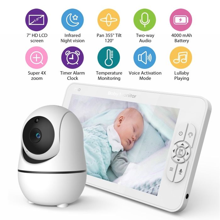 PIMPIMSKY Babyphone Moniteur , Vidéo Caméra Surveillance Numérique Sans Fil Vision Nocturne , Communication Bidirectionnelle