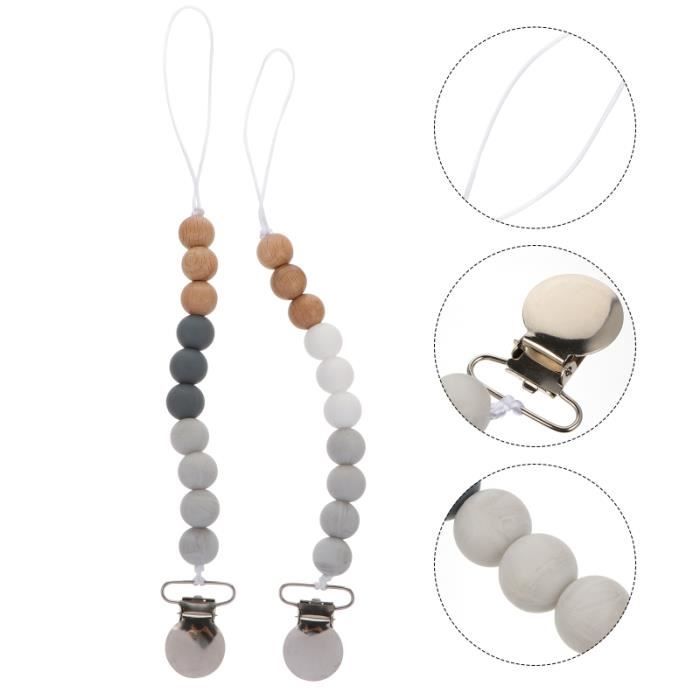 2pcs bébé attache tétine en bois enfants support de chaîne anti-perte perles sucette ACCESSOIRE - PIECE DETACHEE ROBOT BEBE