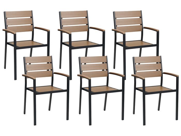 Lot de 6 chaises de jardin bois clair et noir VERNIO Lot de 6 chaises de jardin bois clair et noir VERNIO