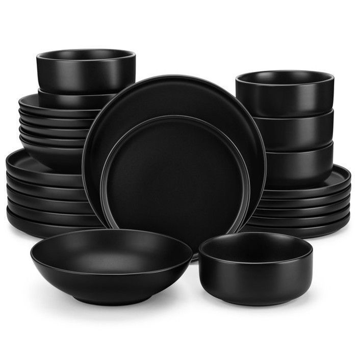vancasso Vaiselle PLAYA 24 Pièces Assiettes Service Complet Une Finition Mate Service de Table 6 Personnes - Noir vancasso Vaiselle PLAYA 24 Pièces Assiettes Service Complet Une Finition Mate Service de Table 6 Personnes - Noir